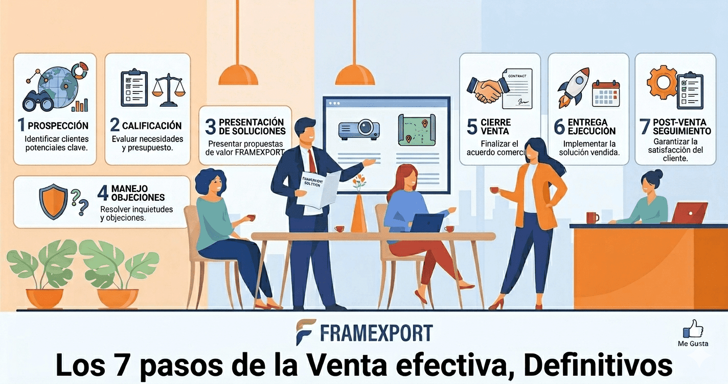 Metodología de los 7 pasos de la venta efectiva Infografía de los 7 pasos de la venta efectiva y proceso comercial