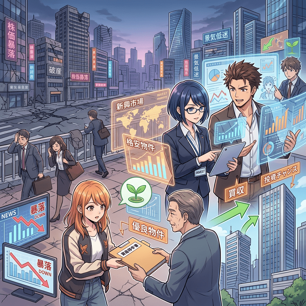 framexport 6a1621d9ec938 Professionals analyze investment data and discuss market trends during economic decline.